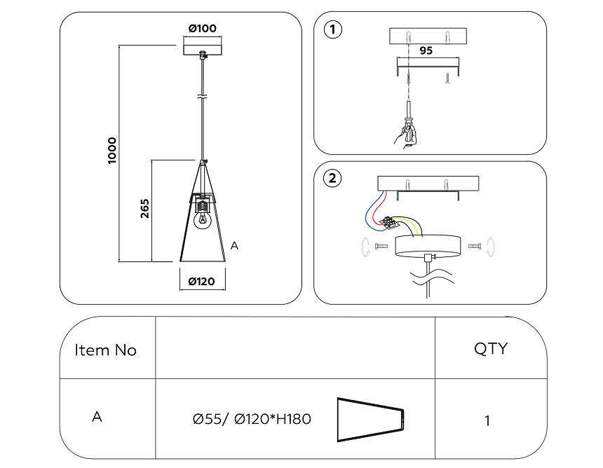 TR3666 BS/CL латунь/прозрачный E14 max 40W D120*1000